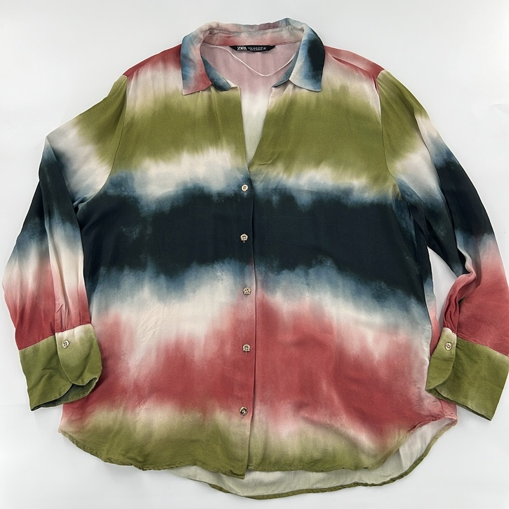 Zara womens Multicolor Tie-Dye dopamine viscose Shirt XL - Picture 3 of 8